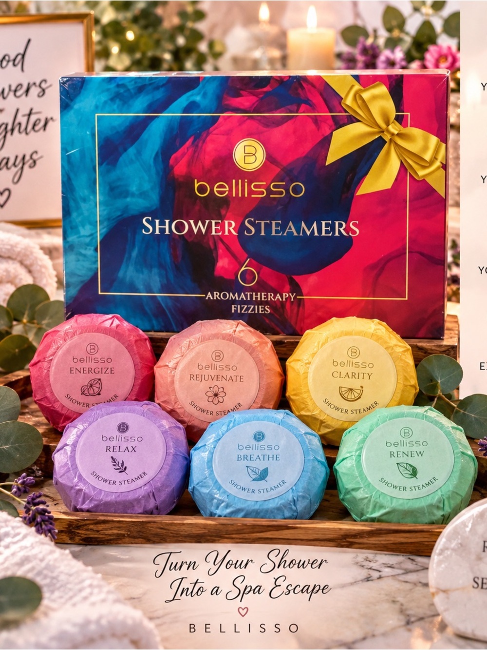 Bellisso Aromatherapy Shower Steamers - Assorted Color Bath Fizzies